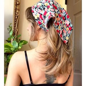 Vintage Japanese Chirimen Bandana Tulip Print Multiuse
